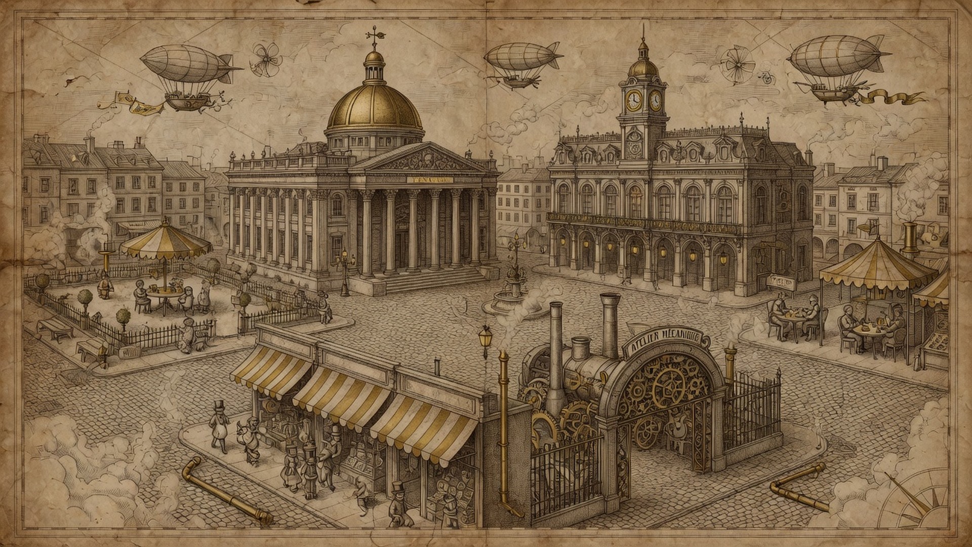Steampunk city square